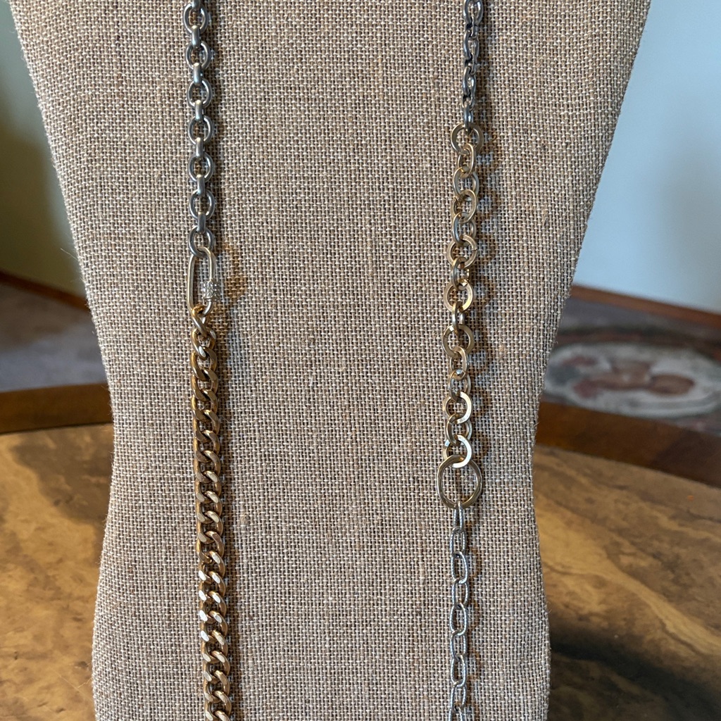 Silver & Gold Multi Chain Designed Throw Over Necklace